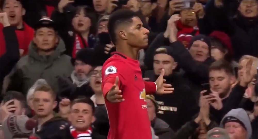 Ekspresi-Marcus-Rashford-usai-cetak-gol-pertama-Manchester-United-ke-gawang-Tottenham-Hotspur Foto Marcus Rashford