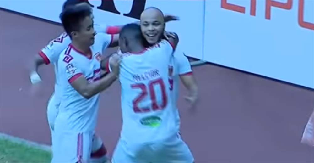 Selebrasi pemain Perseru Badak Lampung FC Selebrasi pemain Perseru Badak Lampung FC